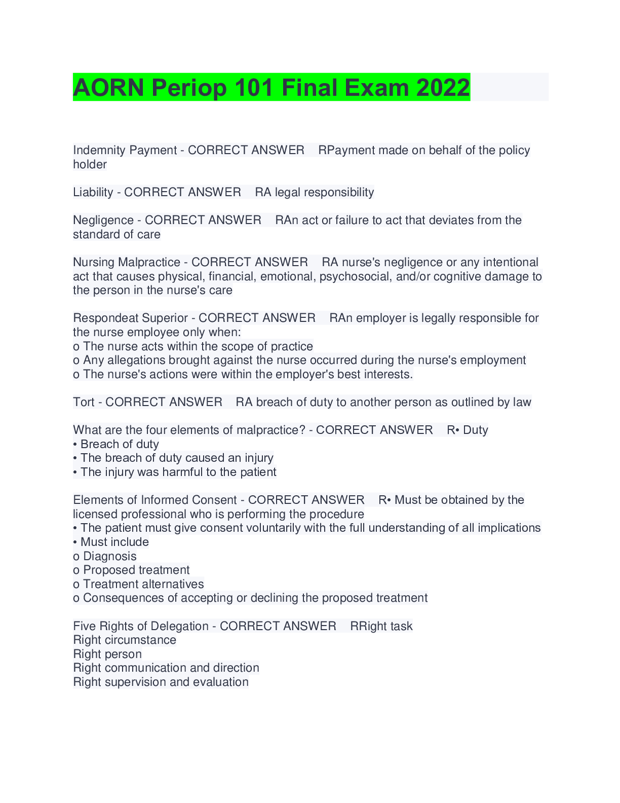 Preview image for AORN Periop 101 Final Exam